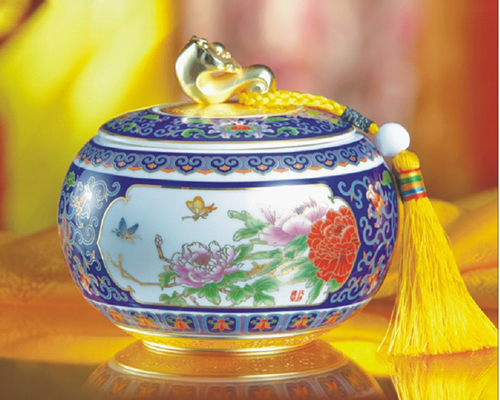 國色天香景泰藍(lán)如意茶葉罐