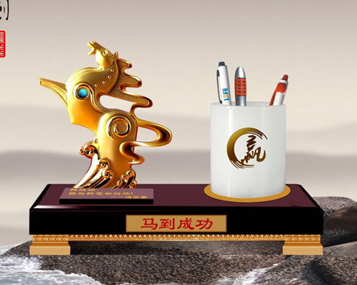 馬到成功 筆筒 文具臺(tái) 琉璃玉