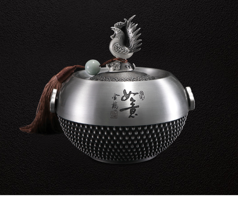 錫茶葉罐-金雞如意