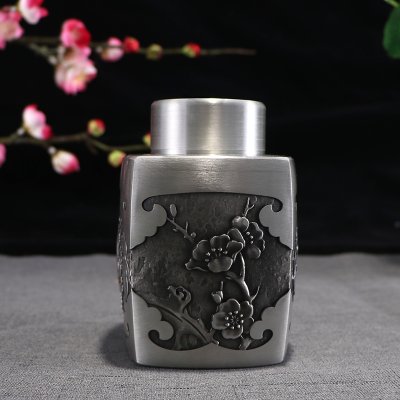 錫茶葉罐 鳥語花香